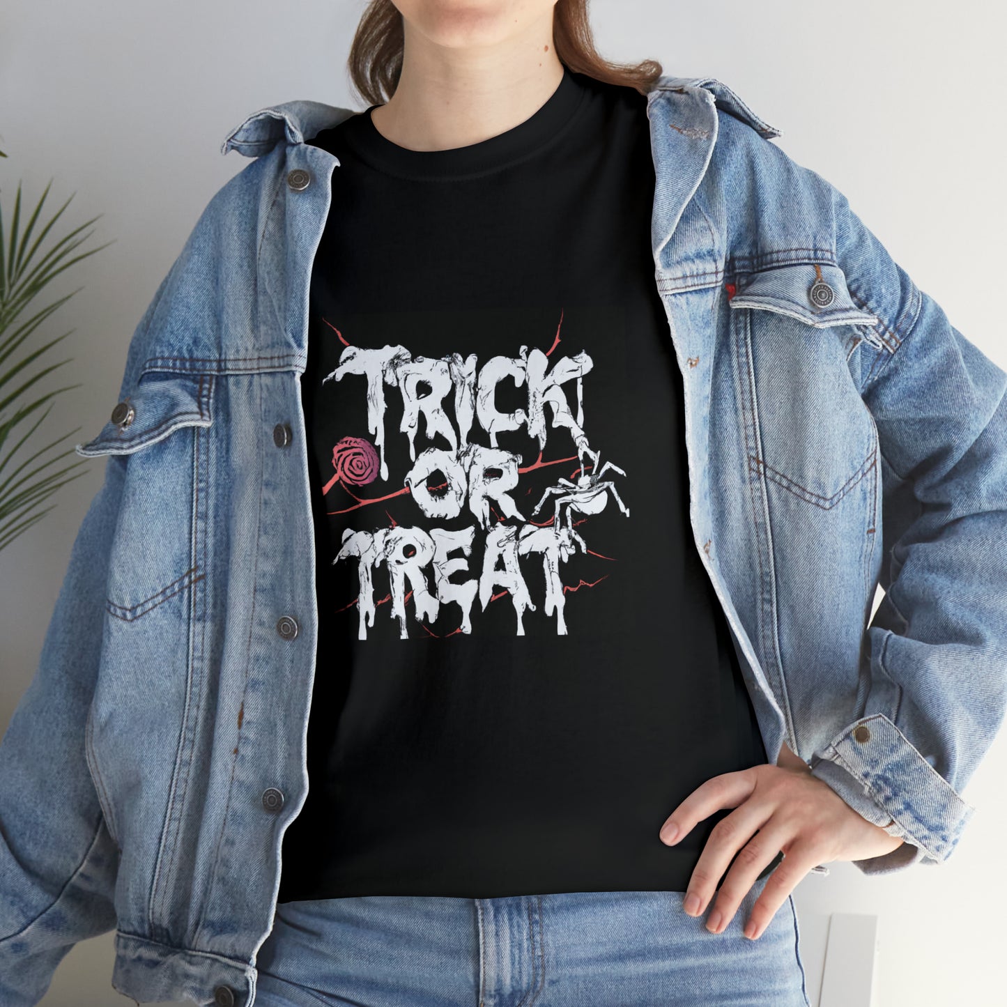 Trick or Treat Black Unisex Heavy Cotton Tee for Halloween and Fall Wardrobe