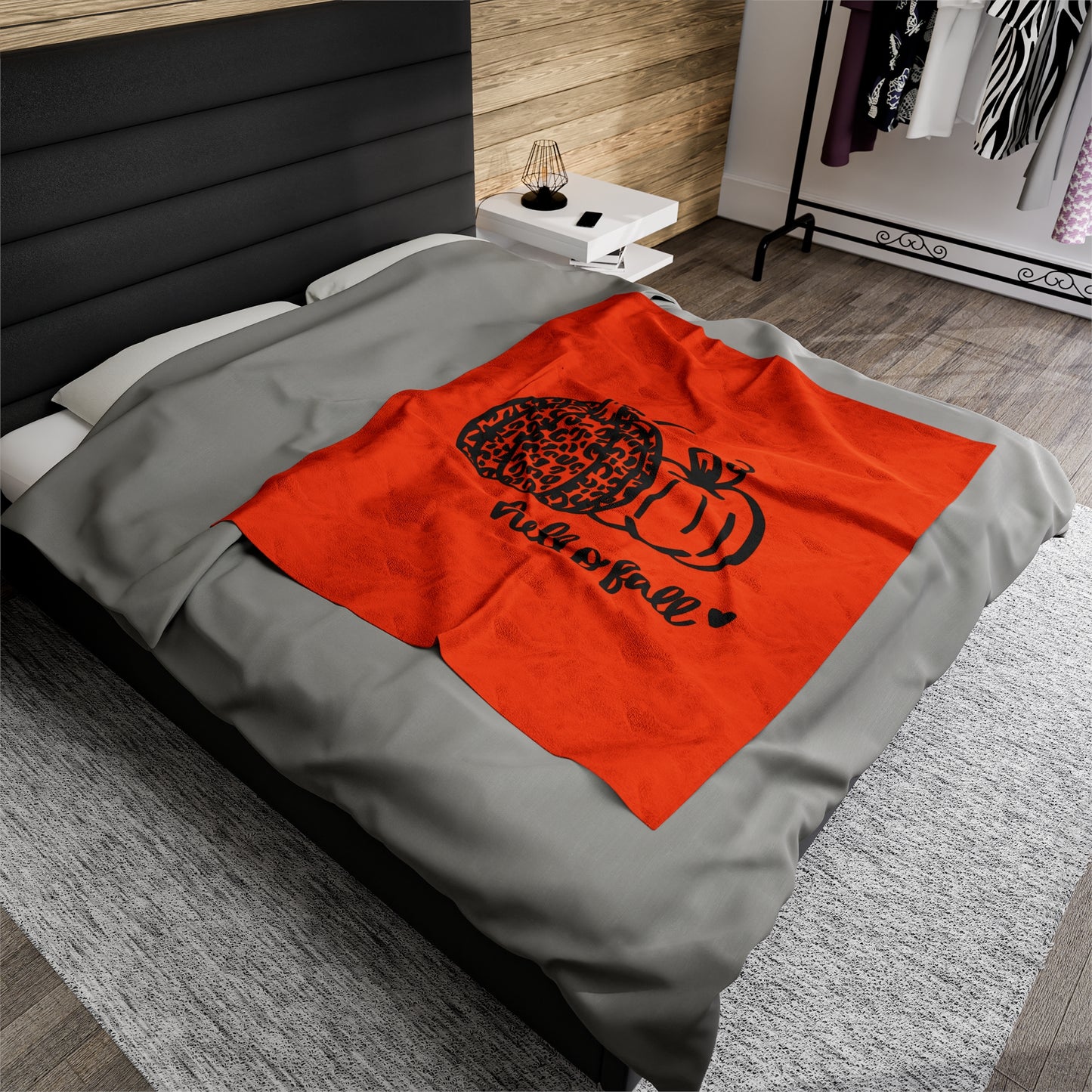 Hello Fall Pumpkin Velveteen Plush Blanket