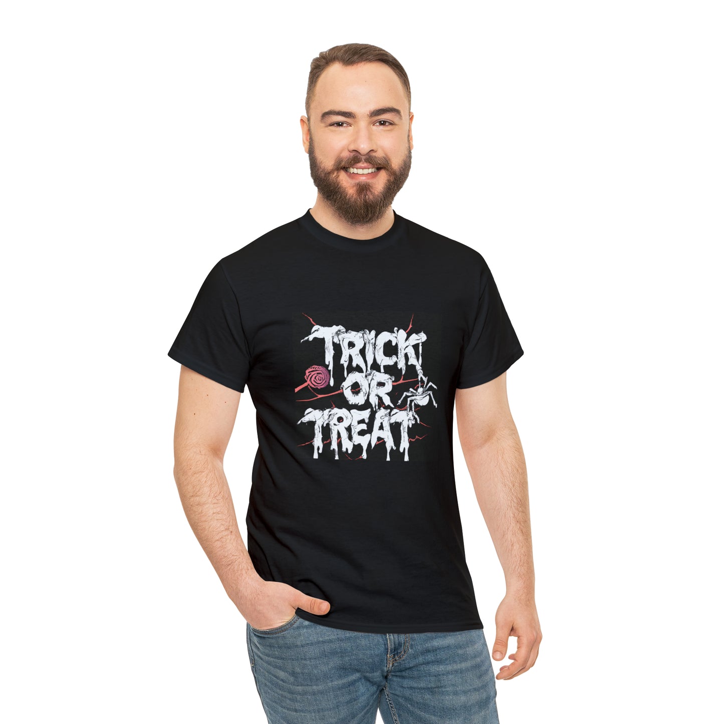 Trick or Treat Black Unisex Heavy Cotton Tee for Halloween and Fall Wardrobe