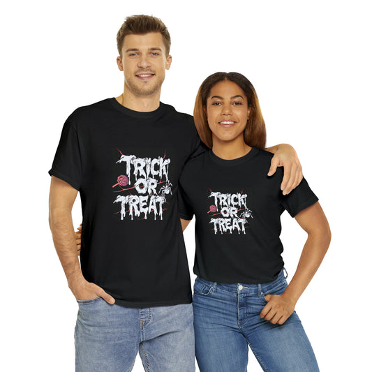 Trick or Treat Black Unisex Heavy Cotton Tee for Halloween and Fall Wardrobe