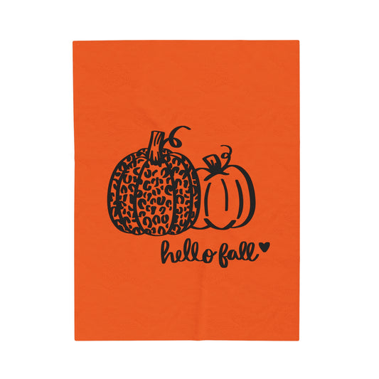 Hello Fall Pumpkin Velveteen Plush Blanket