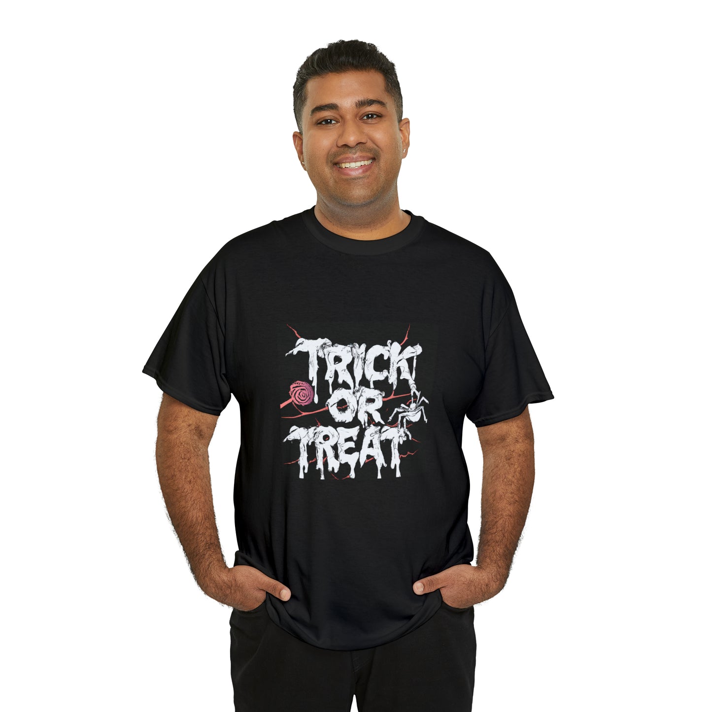 Trick or Treat Black Unisex Heavy Cotton Tee for Halloween and Fall Wardrobe