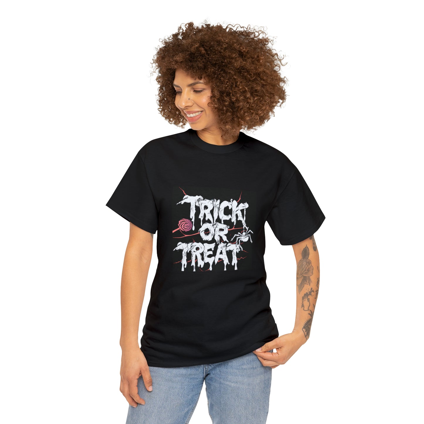 Trick or Treat Black Unisex Heavy Cotton Tee for Halloween and Fall Wardrobe