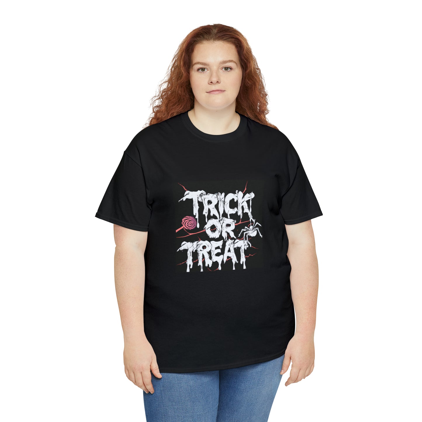 Trick or Treat Black Unisex Heavy Cotton Tee for Halloween and Fall Wardrobe