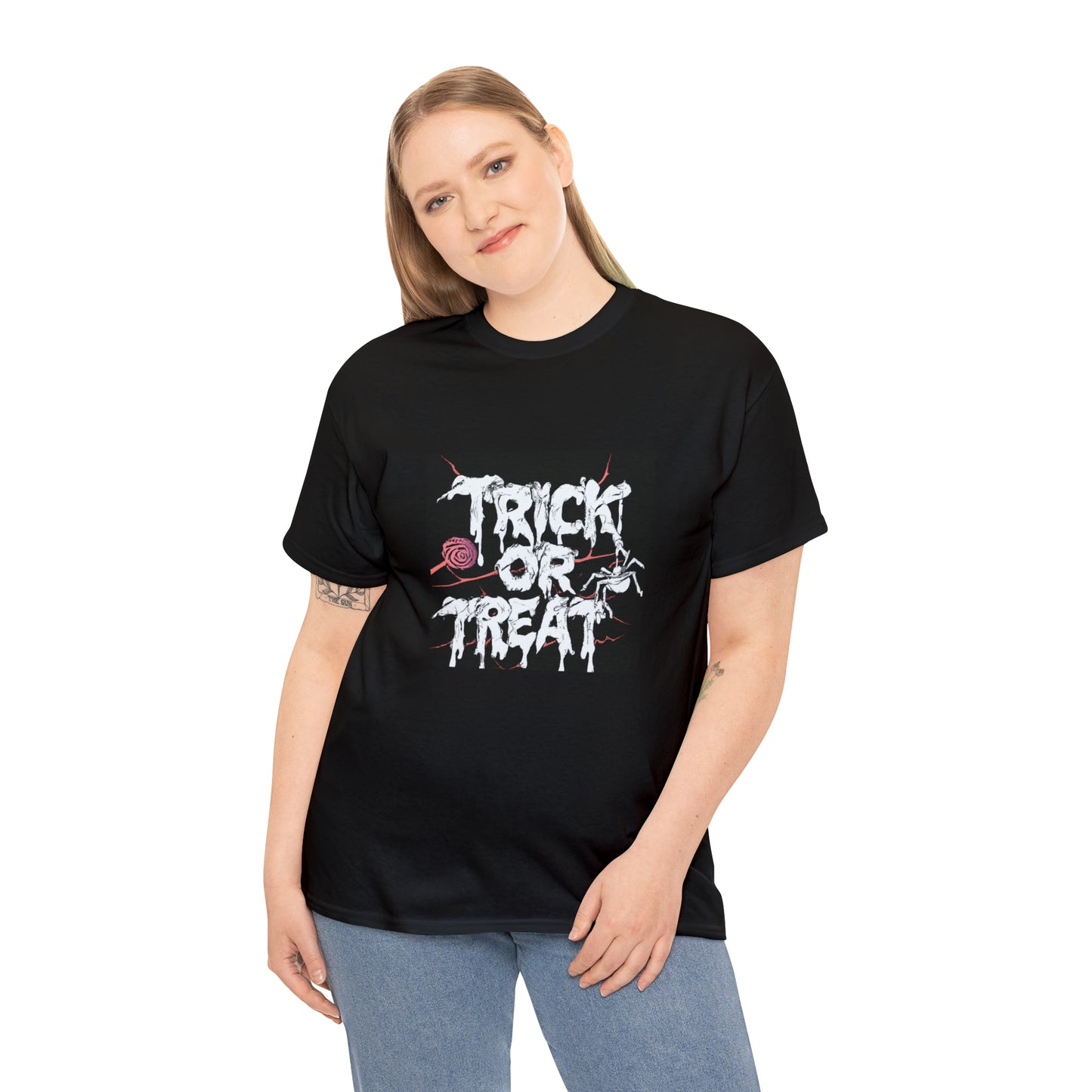 Trick or Treat Black Unisex Heavy Cotton Tee for Halloween and Fall Wardrobe