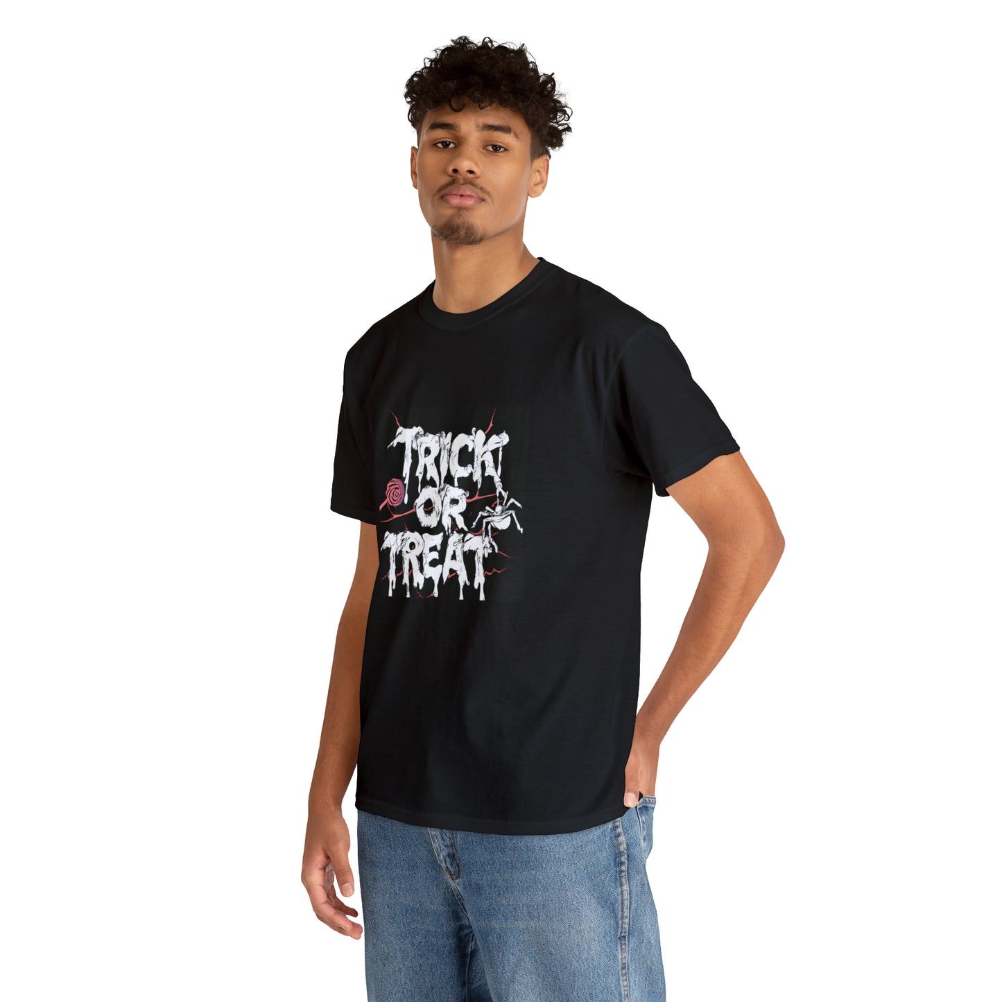 Trick or Treat Black Unisex Heavy Cotton Tee for Halloween and Fall Wardrobe